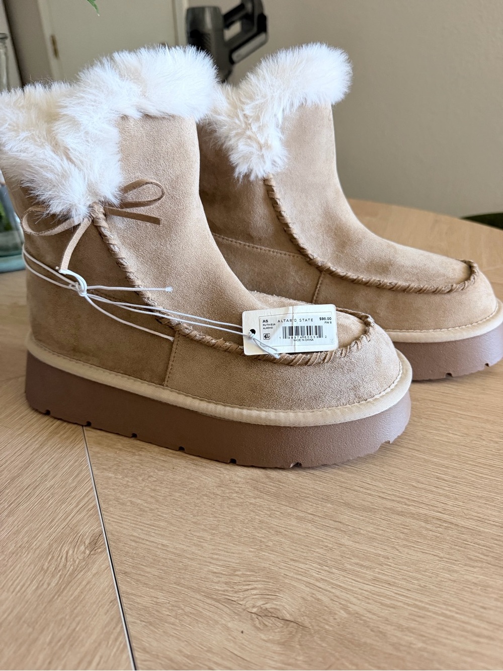 Altar'd State Tan Faux Fur Platform Ankle Boots